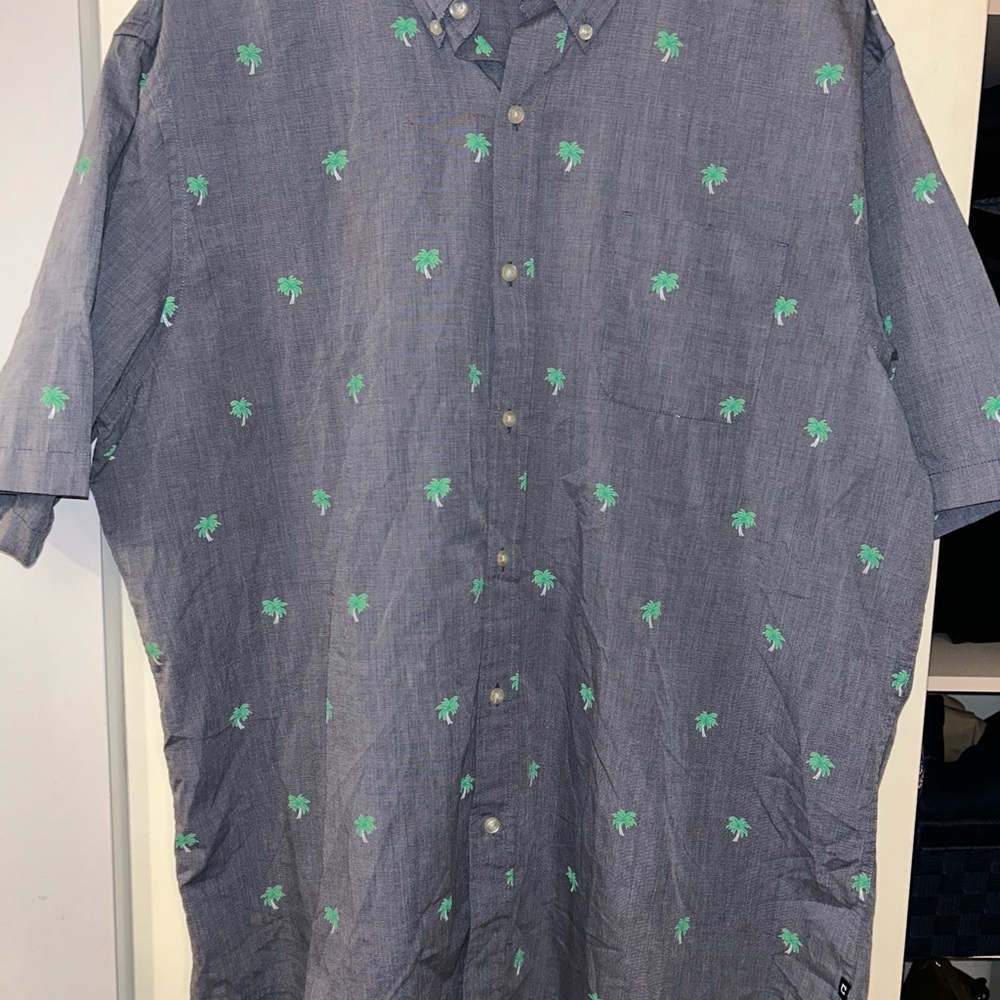 Chaps Blue with Palm Trees   Button Down Shirt size XXL
